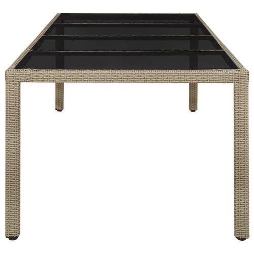 Havebord 250x100x75 cm hærdet glas og polyrattan beige