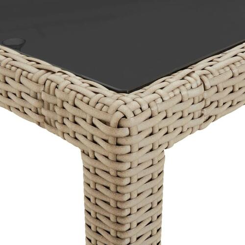 Havebord 250x100x75 cm hærdet glas og polyrattan beige