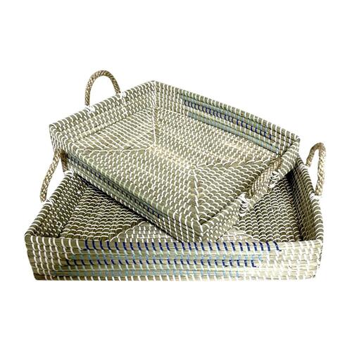 Bakkesæt Hvid Turkisblå Natur Tropisk 48 x 38 x 15 cm Metal (2 enheder)