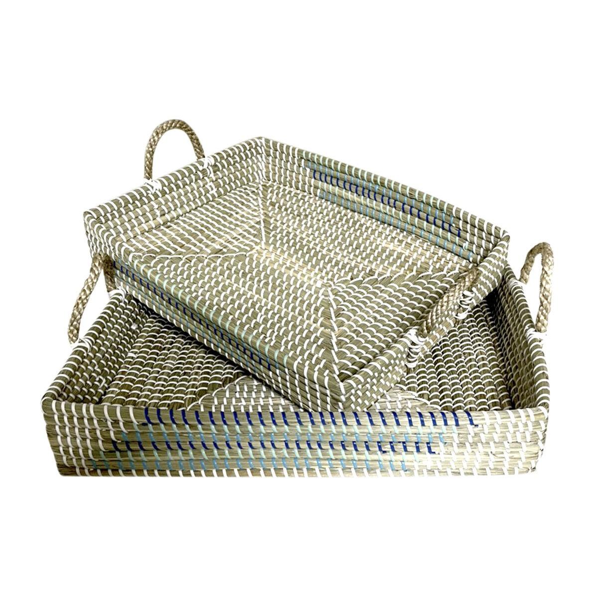 Bakkesæt Hvid Turkisblå Natur Tropisk 48 x 38 x 15 cm Metal (2 enheder)