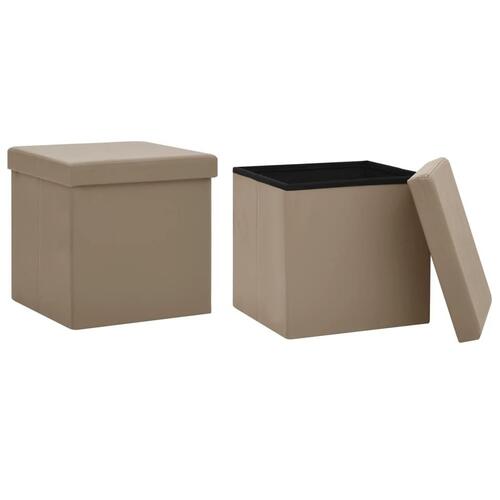 Foldbare opbevaringspuffer 2 stk. PVC cappuccinofarvet