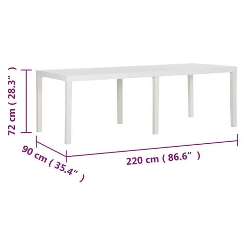 Havebord 220x90x72 cm PP hvid