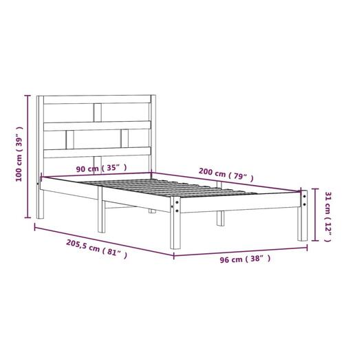 Sengeramme 90x200 cm massivt fyrretræ