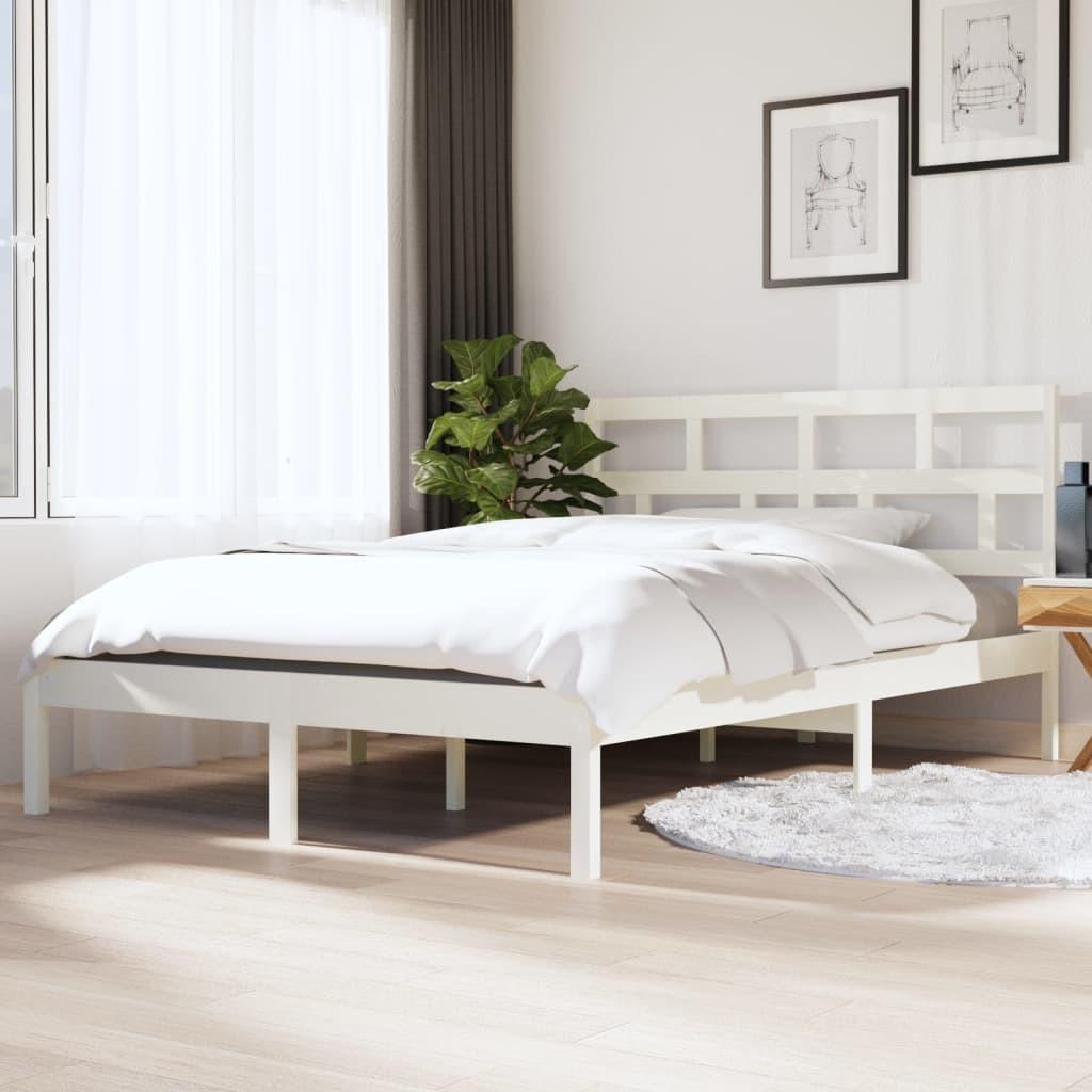 Sengeramme 135x190 cm dobbelt massivt træ hvid