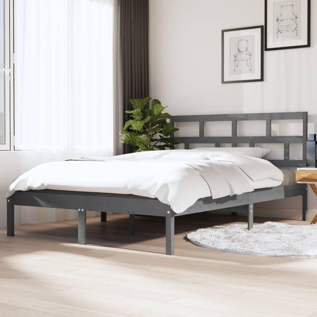 Sengeramme 135x190 cm dobbelt massivt træ grå