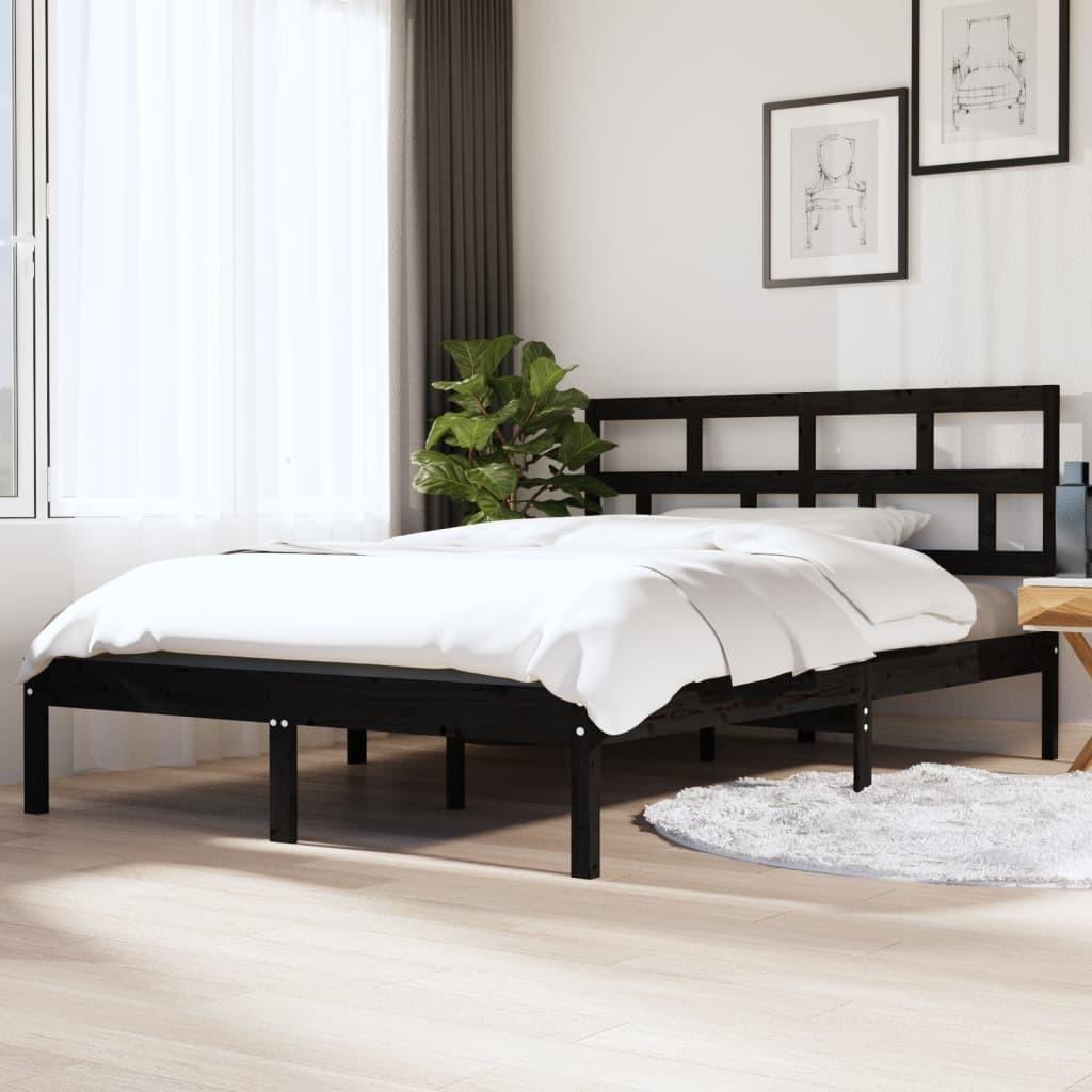 Sengeramme 135x190 cm dobbelt massivt træ sort