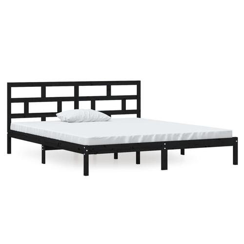 Sengeramme 135x190 cm dobbelt massivt træ sort