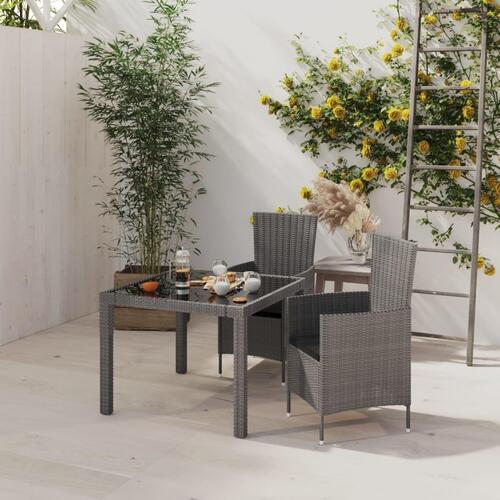 Udendørs spisebordssæt 3 dele med hynder polyrattan grå