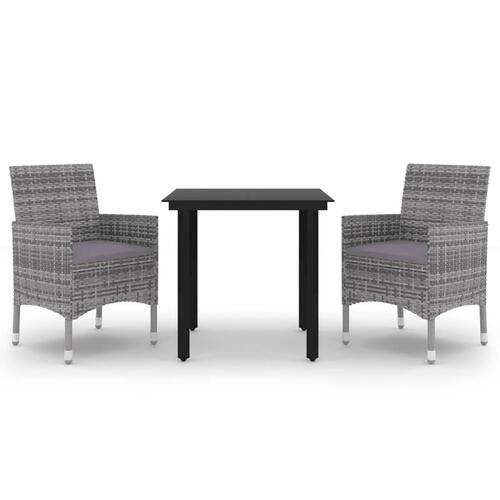 Spisebordssæt til haven 3 dele med hynder polyrattan og glas
