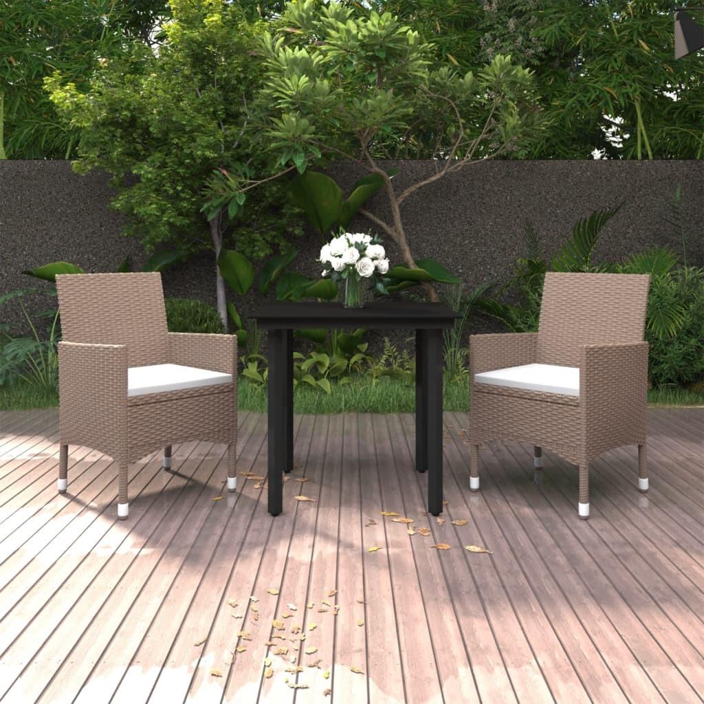 Spisebordssæt til haven 3 dele med hynder polyrattan og glas