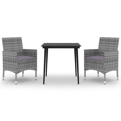 Spisebordssæt til haven 3 dele med hynder polyrattan og glas
