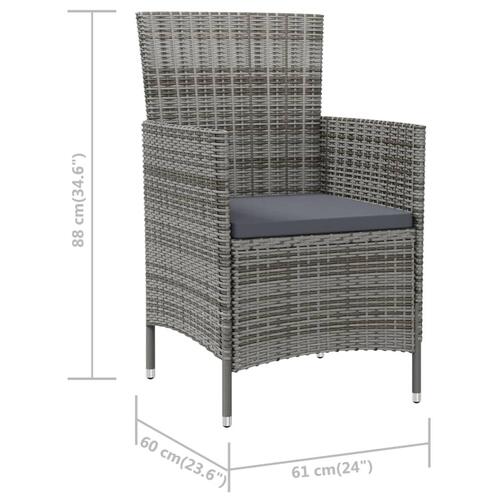 Havestole med hynder 2 stk. polyrattan grå