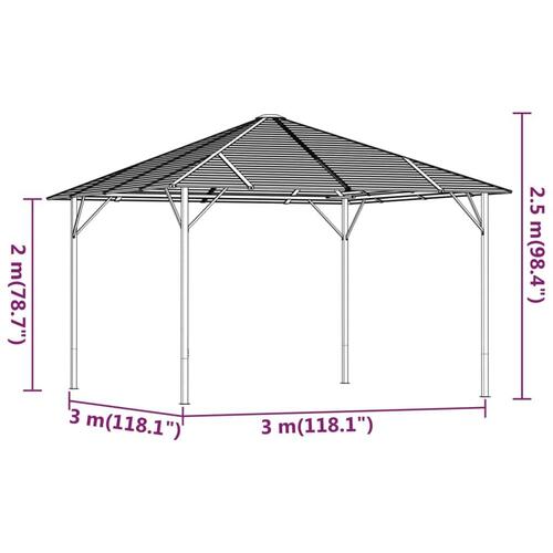 Pavillon med sidevægge og tag 3x3 m antracitgrå