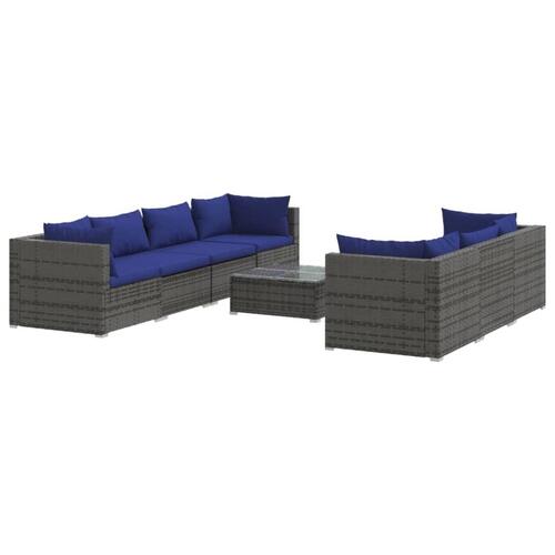 Loungesæt til haven 8 dele med hynder polyrattan grå