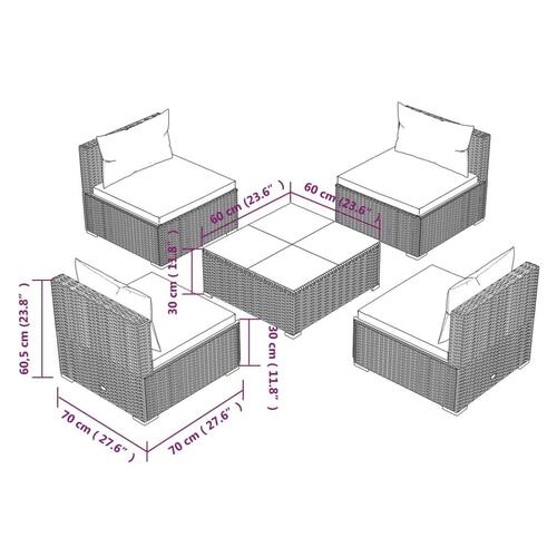 Loungesæt til haven 5 dele med hynder polyrattan grå