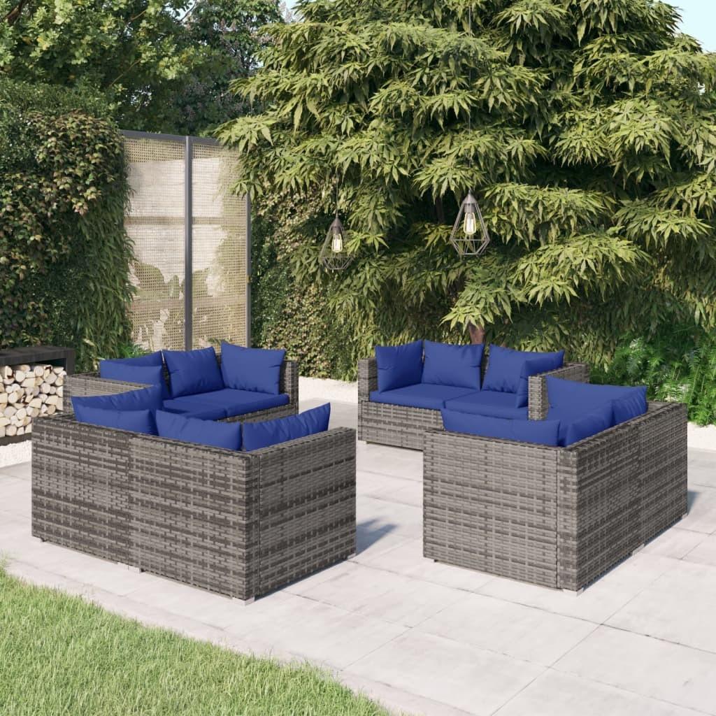 Loungesæt til haven 8 dele med hynder polyrattan grå