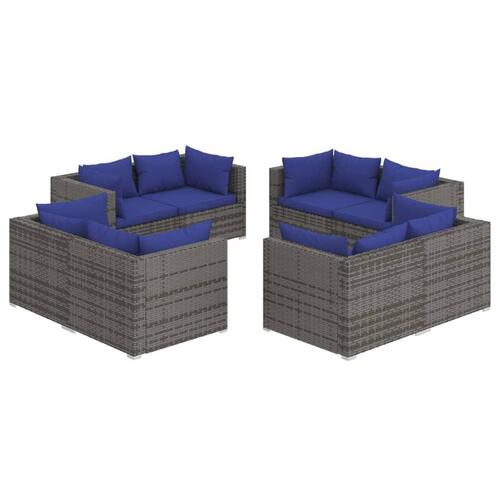 Loungesæt til haven 8 dele med hynder polyrattan grå