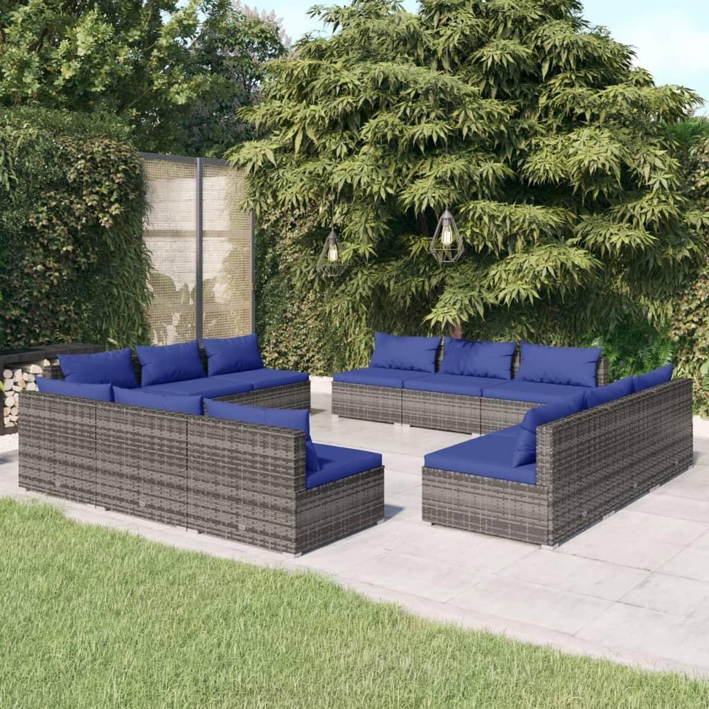 Loungesæt til haven 12 dele med hynder polyrattan grå