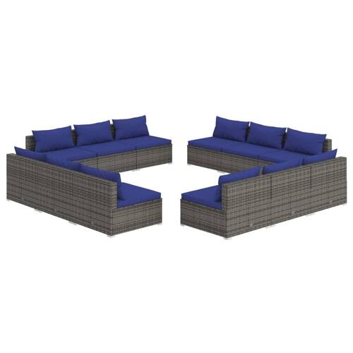 Loungesæt til haven 12 dele med hynder polyrattan grå