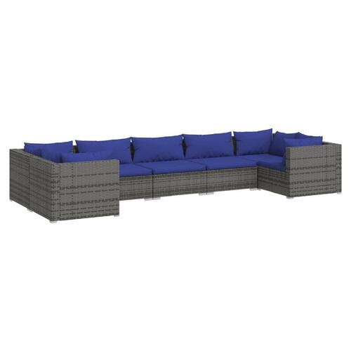 Loungesæt til haven 7 dele med hynder polyrattan grå