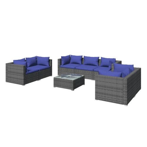Loungesæt til haven 8 dele med hynder polyrattan grå