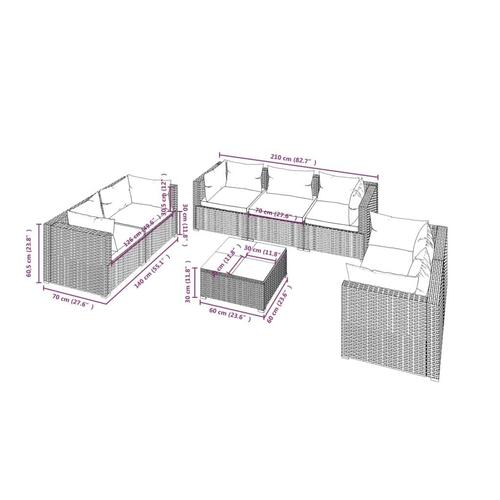 Loungesæt til haven 8 dele med hynder polyrattan grå