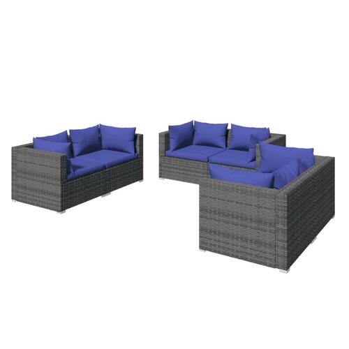 Loungesæt til haven 6 dele med hynder polyrattan grå