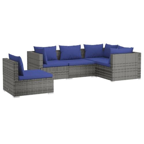 Loungesæt til haven 5 dele med hynder polyrattan grå