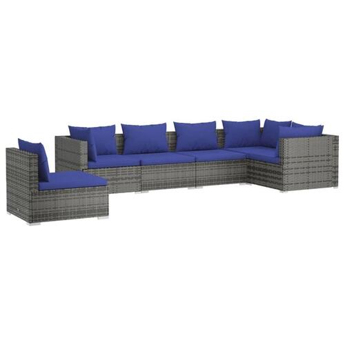 Loungesæt til haven 6 dele med hynder polyrattan grå