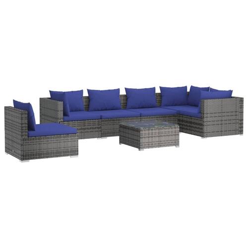 Loungesæt til haven 7 dele med hynder polyrattan grå