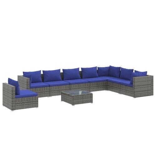 Loungesæt til haven 9 dele med hynder polyrattan grå