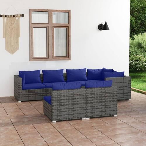 Loungesæt til haven 7 dele med hynder polyrattan grå