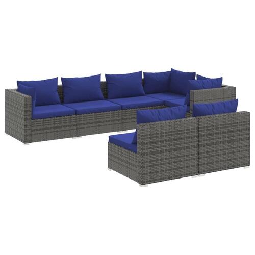 Loungesæt til haven 7 dele med hynder polyrattan grå