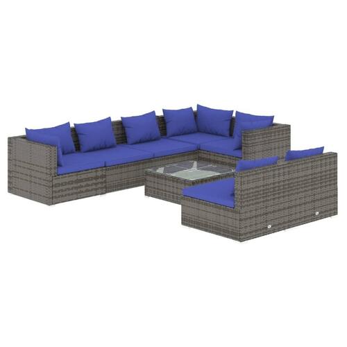 Loungesæt til haven 8 dele med hynder polyrattan grå