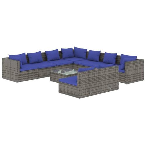 Loungesæt til haven 10 dele med hynder polyrattan grå