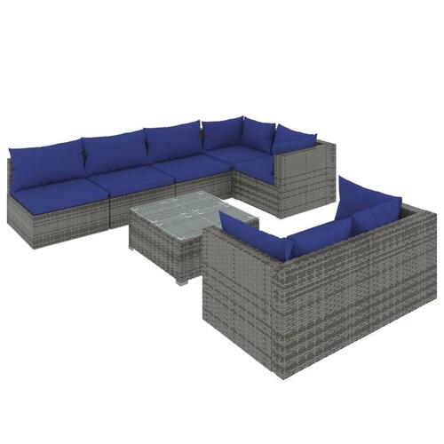 Loungesæt til haven 8 dele med hynder polyrattan grå