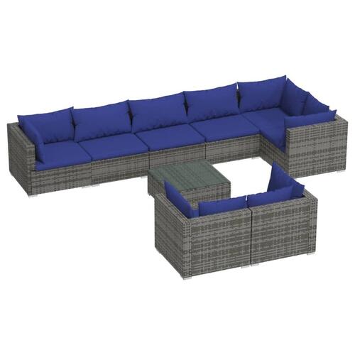 Loungesæt til haven 9 dele med hynder polyrattan grå