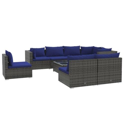 Loungesæt til haven 9 dele med hynder polyrattan grå