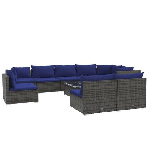 Loungesæt til haven 10 dele med hynder polyrattan grå
