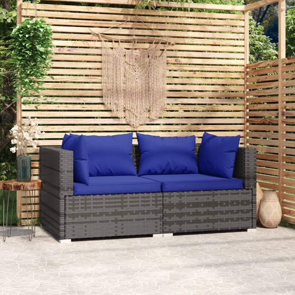 2-personers sofa med hynder polyrattan grå