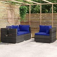 Loungesæt til haven 3 dele med hynder polyrattan grå