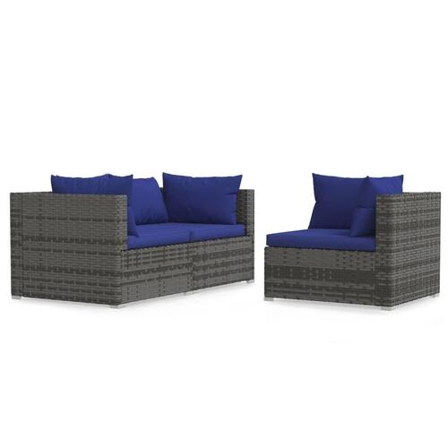 Loungesæt til haven 3 dele med hynder polyrattan grå