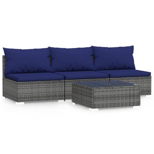 Loungesæt til haven 4 dele med hynder polyrattan grå