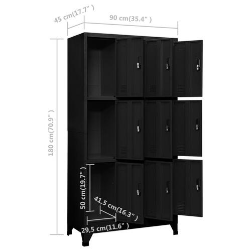 Skab 90x45x180 cm stål sort