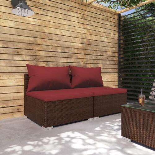 Loungesæt til haven 2 dele med hynder polyrattan brun