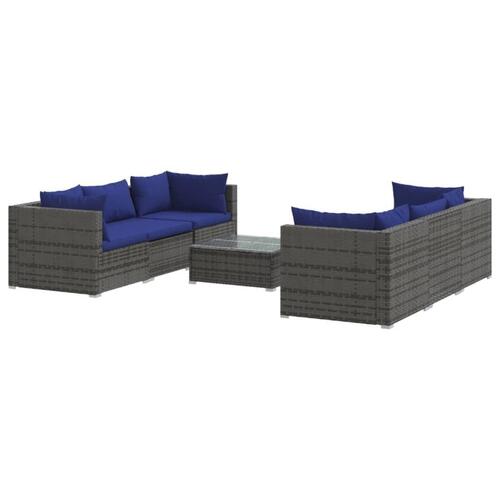 Loungesæt til haven 7 dele med hynder polyrattan grå