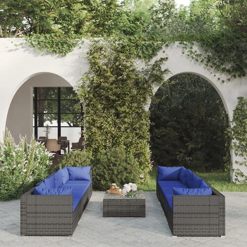 Loungesæt til haven 9 dele med hynder polyrattan grå