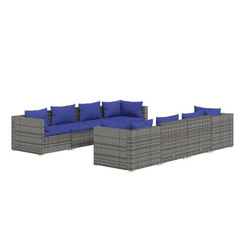 Loungesæt til haven 9 dele med hynder polyrattan grå