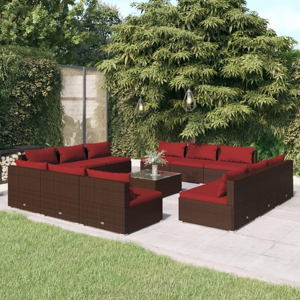 Loungesæt til haven 13 dele med hynder polyrattan brun
