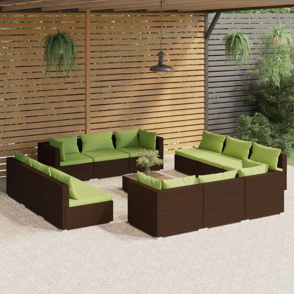 Loungesæt til haven 13 dele med hynder polyrattan brun